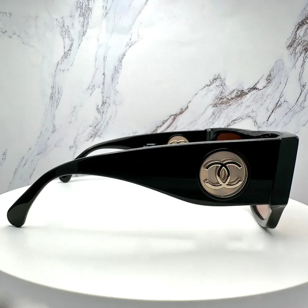 CHANEL Sunglasses Black Square Shield Gold CC Gradient Brown Lens - Picture 5 of 16